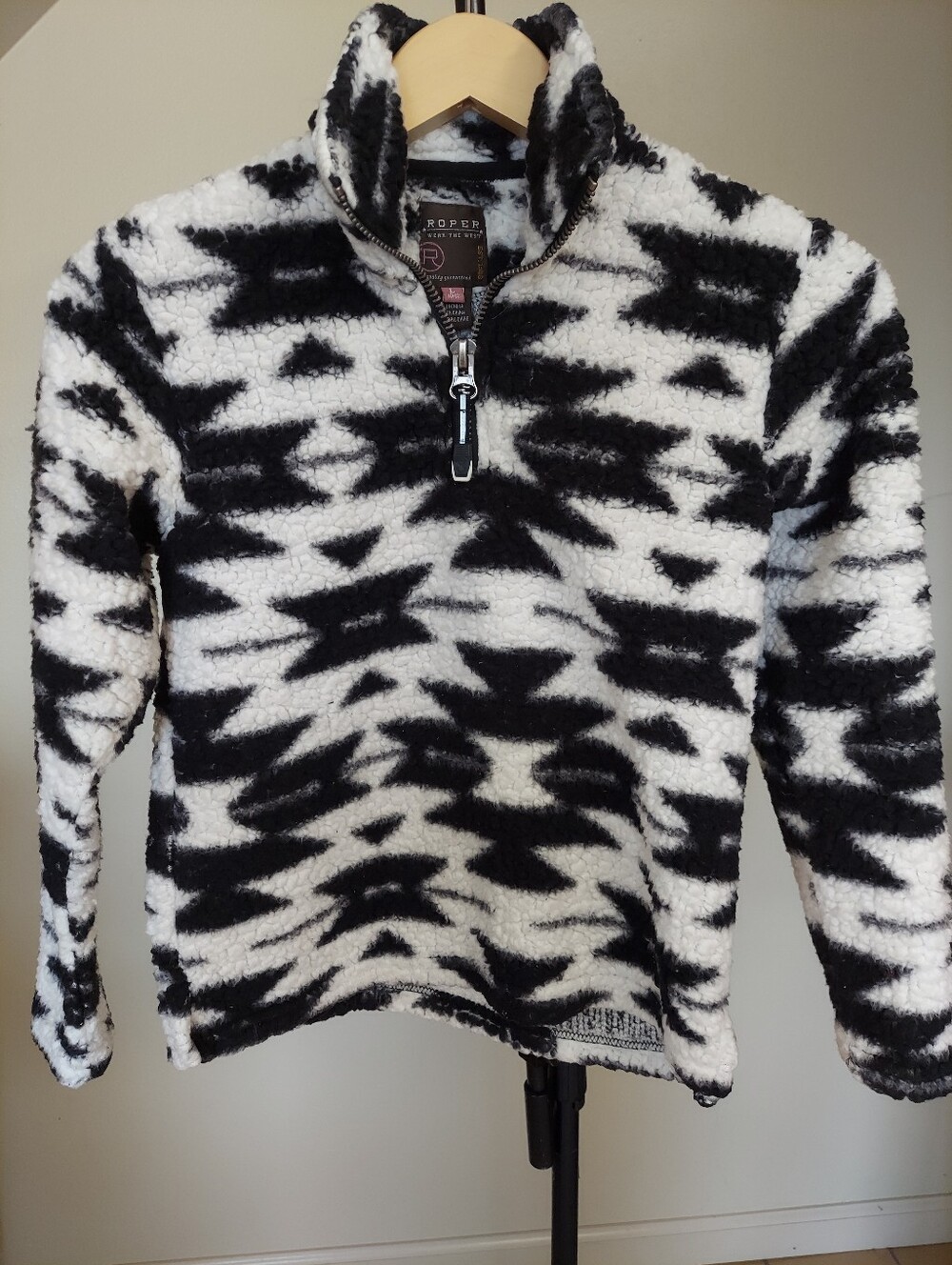 Roper Girls Black/White Aztec Polar Fleece Pullover Sz Large 10/12